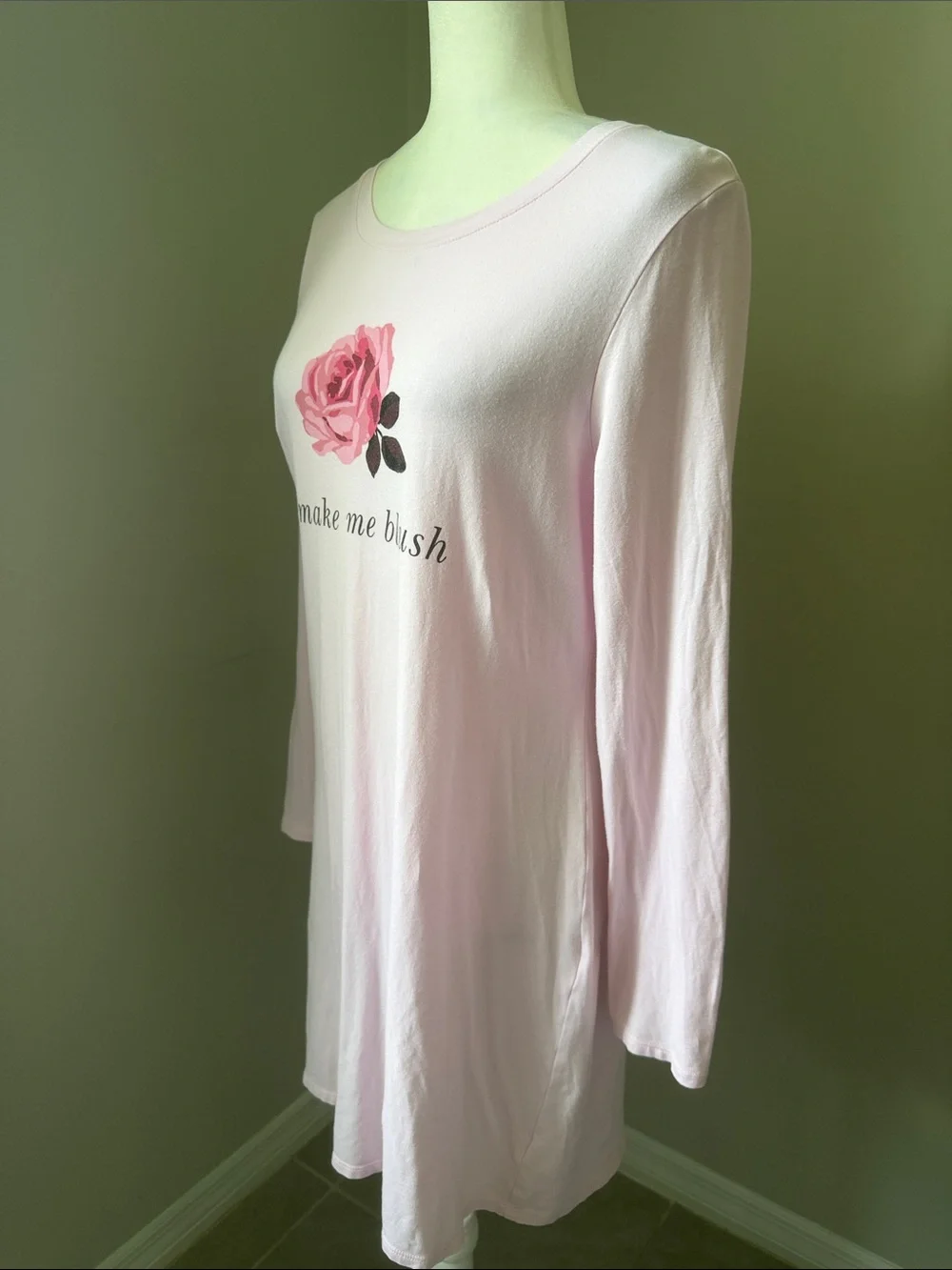 KATE SPADE Make Me Blush Rose Long Sleeve Sleep Shirt Nightgown Pink Size S